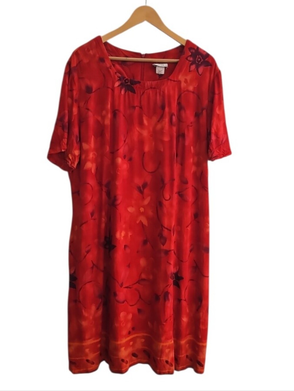 Vintage KC Spencer New York Red Floral Rayon Midi Dress Women’s Plus Size 2X